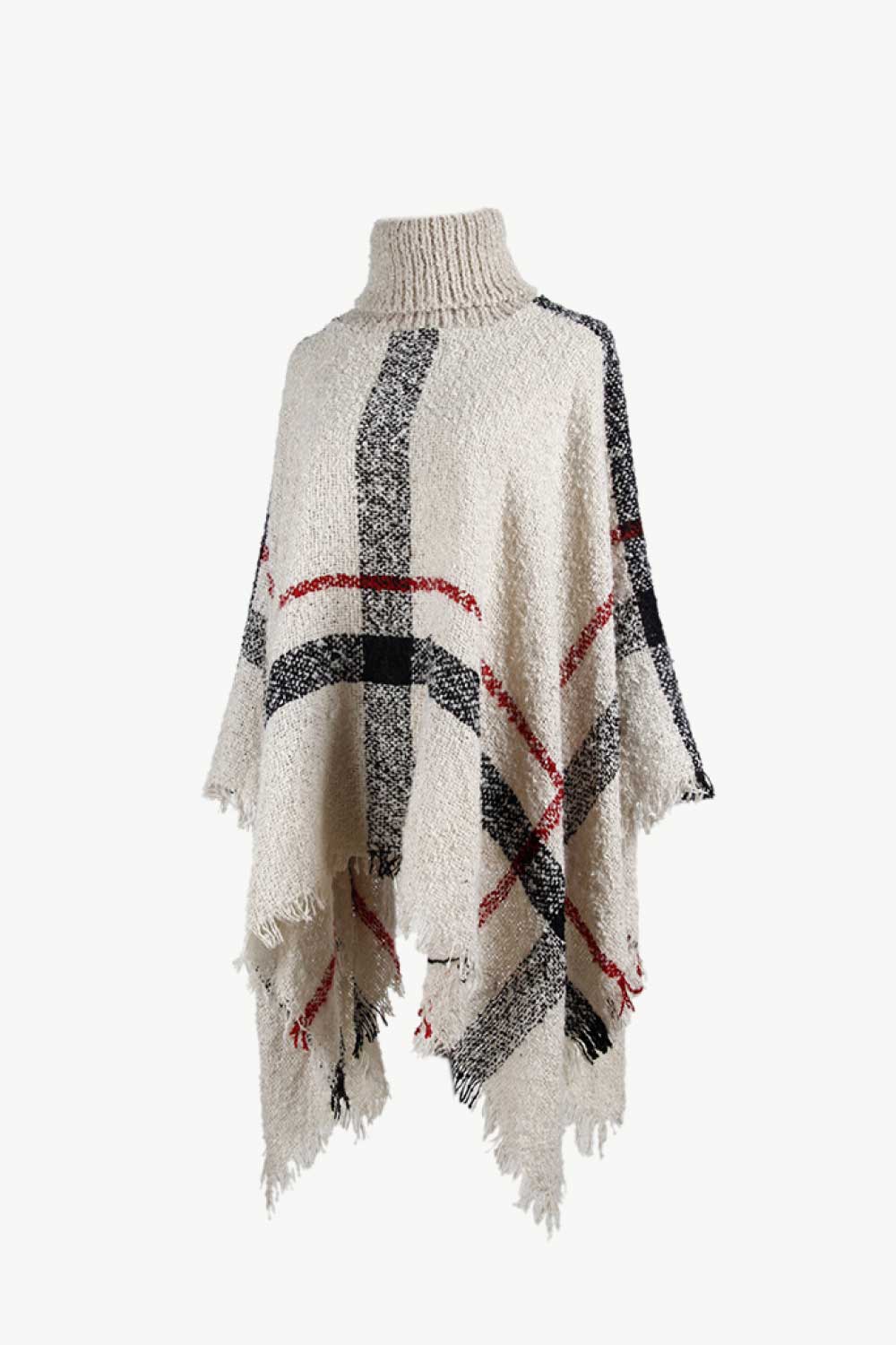 Sasha Versailles — Plaid Turtleneck Raw Hem Poncho, alternate view 4