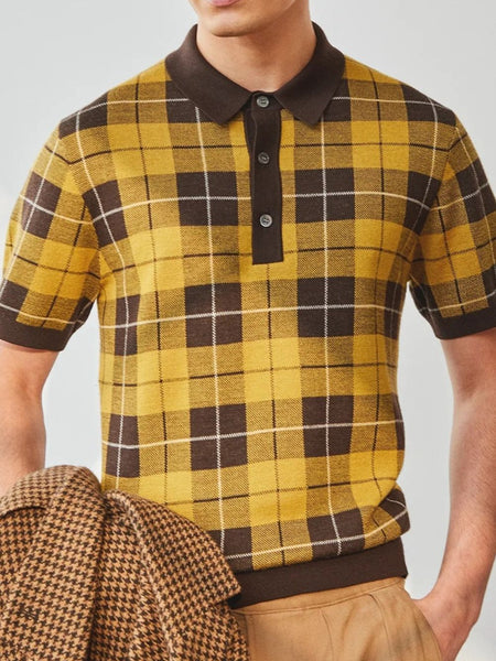 Men's Plus Size Plaid Short Sleeve Polo - Opulent Empire