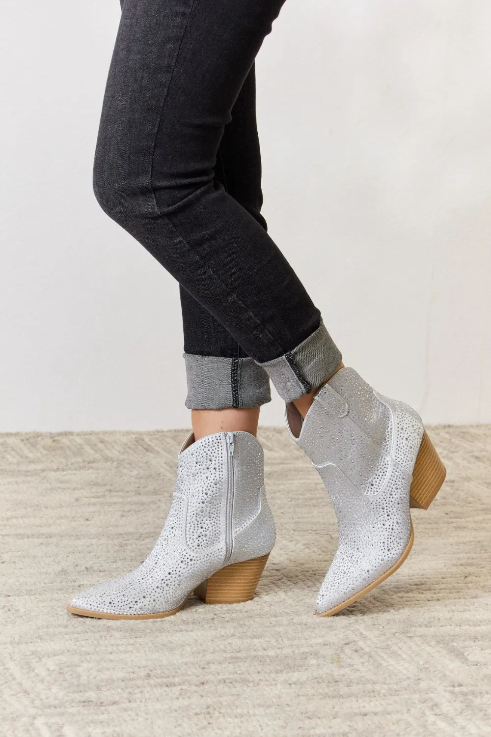 Zephyr Vallière — East Lion Corp Rhinestone Ankle Cowboy Boots Clear Rhinestone Fashion Footwear, alternate view 2