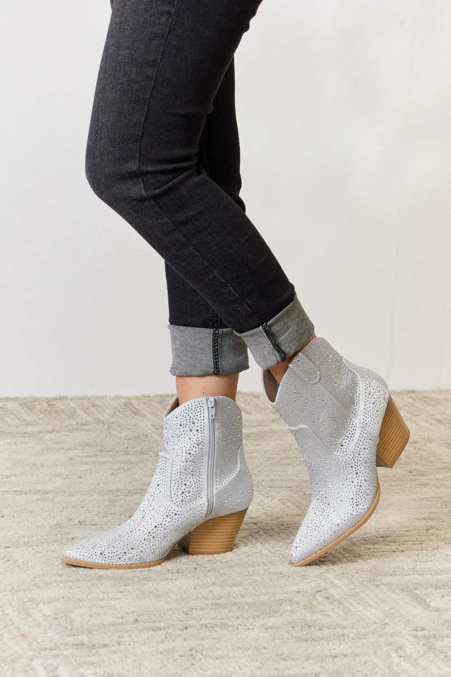 Zephyr Vallière — East Lion Corp Rhinestone Ankle Cowboy Boots Clear Rhinestone Fashion Footwear, alternate view 2