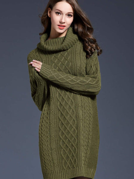 Woven Right Full Size Mixed Knit Cowl Neck Dropped Shoulder Sweater Dress