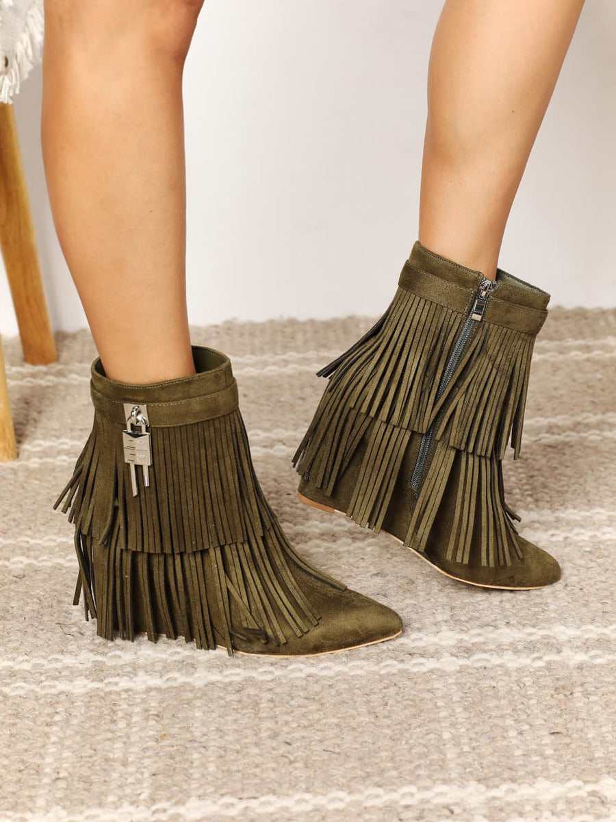 Legend Women's Tassel Wedge Heel Ankle Booties - Opulent Empire