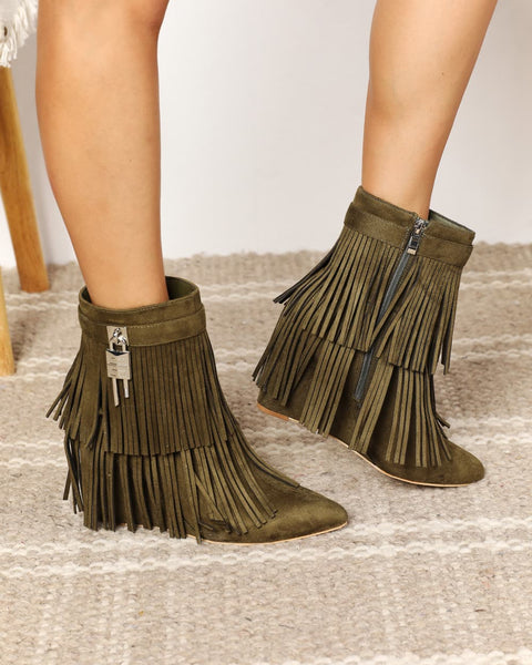 Legend Women's Tassel Wedge Heel Ankle Booties - Opulent Empire