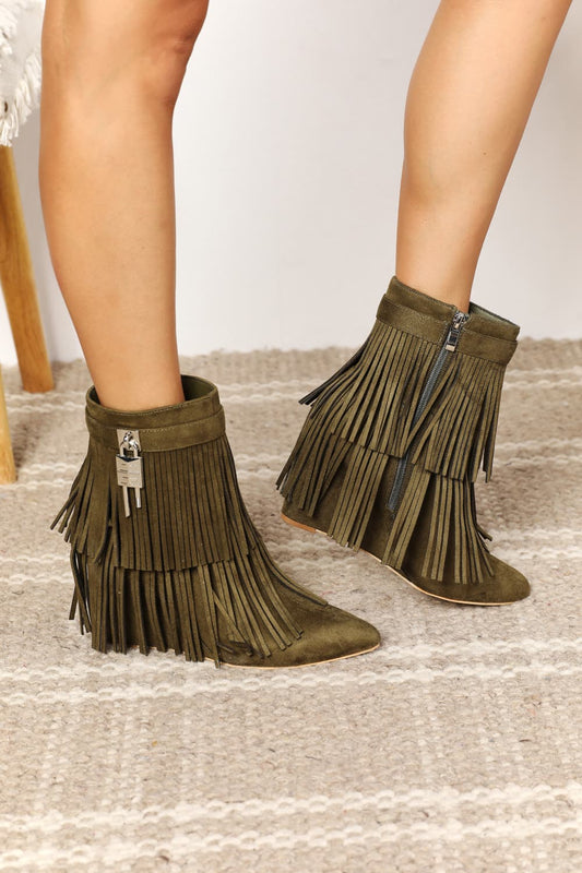 Legend Women's Tassel Wedge Heel Ankle Booties - Opulent Empire