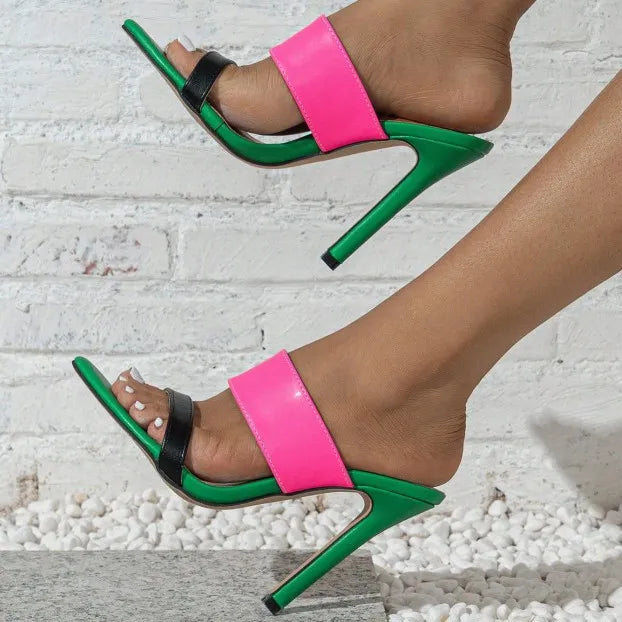 Lake Allegra — Contrast Open Toe Stiletto Sandals Green Fashion Footwear, alternate view 5