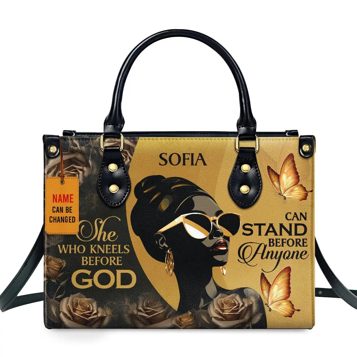 Jocelyn Montclair — Luxury African Girl Print Leather Top-Handle Tote Handbag, alternate view 5
