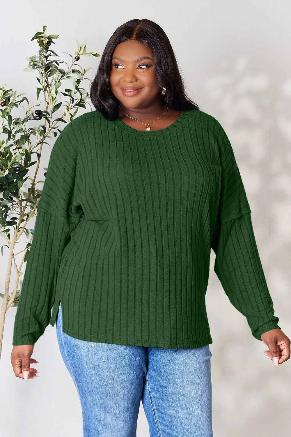 Vale Delacroix — Basic Bae Full Size Ribbed Round Neck Slit Knit Top, alternate view 30