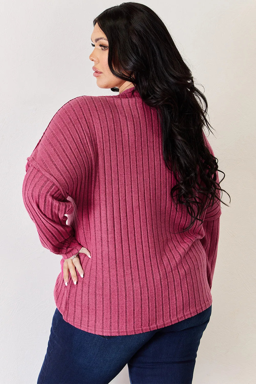 Noa Rousseau — Basic Bae Full Size Ribbed Half Button Long Sleeve High-Low T-Shirt, alternate view 22