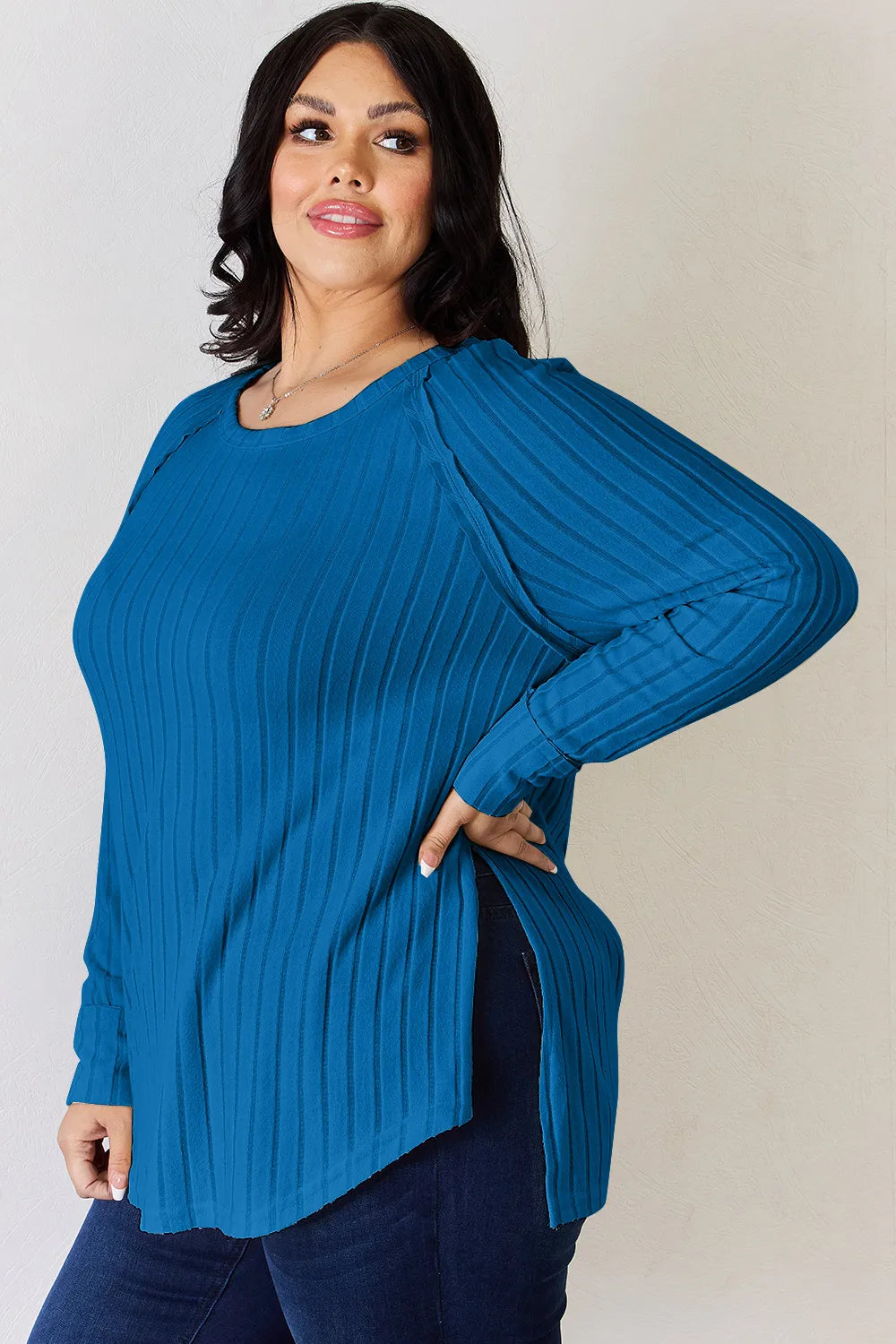 Cove Bellamy — Basic Bae Full Size Ribbed Round Neck Slit T-Shirt, alternate view 35