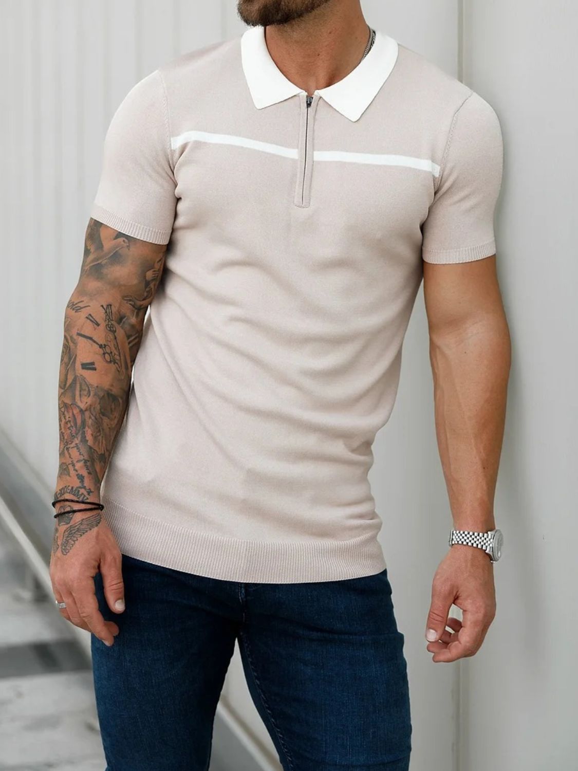 Evander — Men's Plus Size Collared Neck Short Sleeve Polo Dust Storm Men's Tailored Shorts, alternate view 2