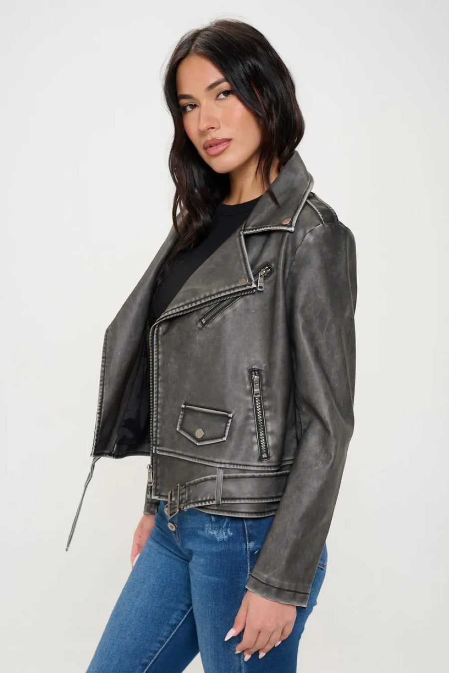 Cove Saint-Clair — Coalition LA Zip Up Biker Jacket with Belt
