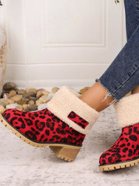 Aster Saint-Clair — Leopard Block Heel Fuzzy Boots