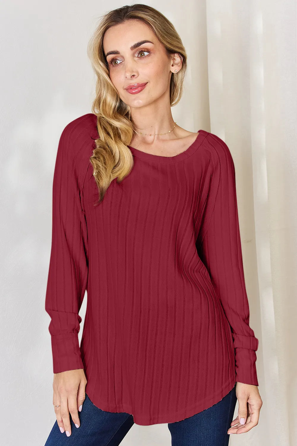 Cove Bellamy — Basic Bae Full Size Ribbed Round Neck Slit T-Shirt, alternate view 15