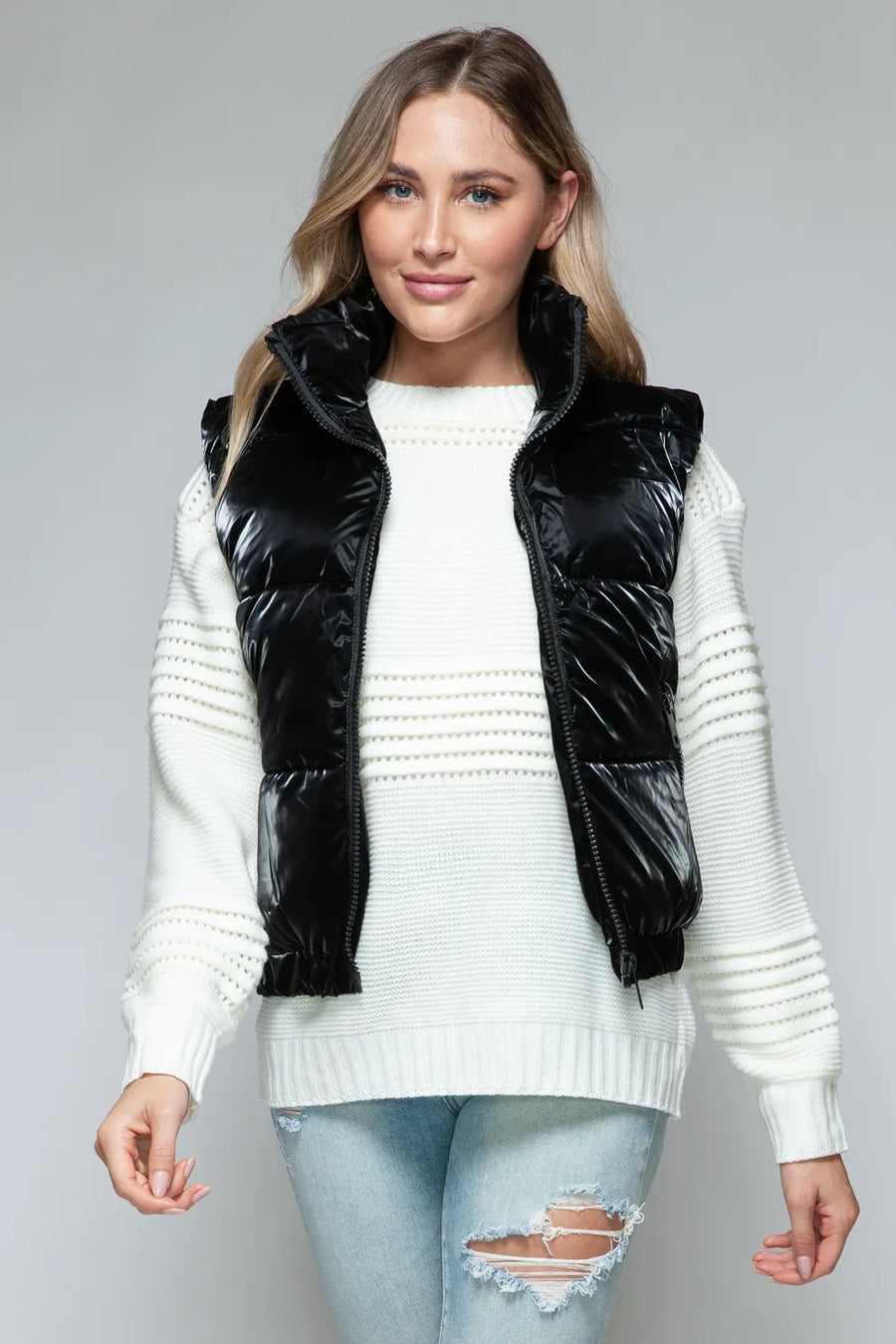 Sasha Rosetti — Snobbish Fine Fur Lining Quilted Vest Black Coat or Jacket