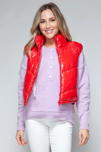 Dove Rosetti — Snobbish Zip Up Turtleneck Shiny Quilted Vest Red Sweater or Cardigan