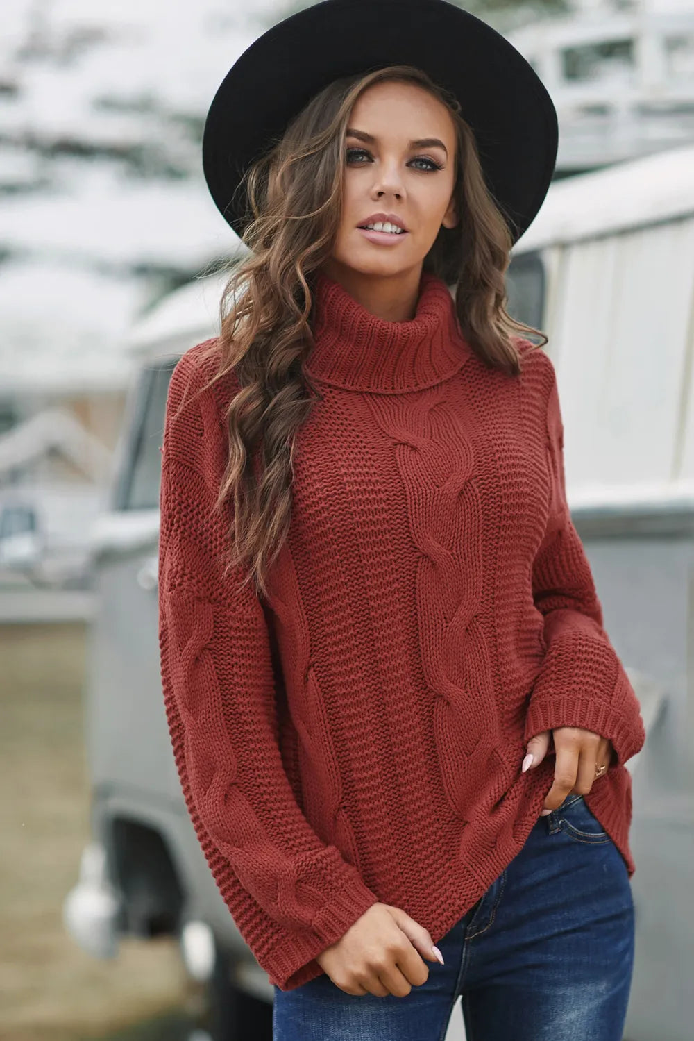 Ellis Valmont — Cable-Knit Turtleneck Dropped Shoulder Sweater, alternate view 4