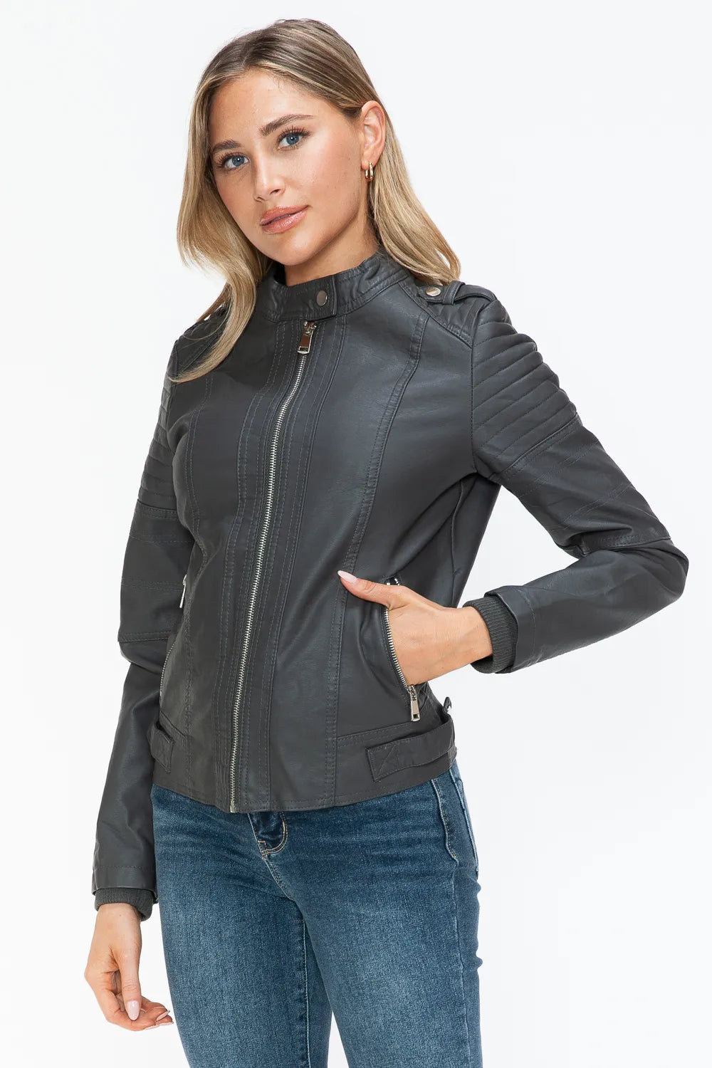 Jules Rosetti — Snobbish PU Leather Biker Jacket with Side Zip Pockets, alternate view 8