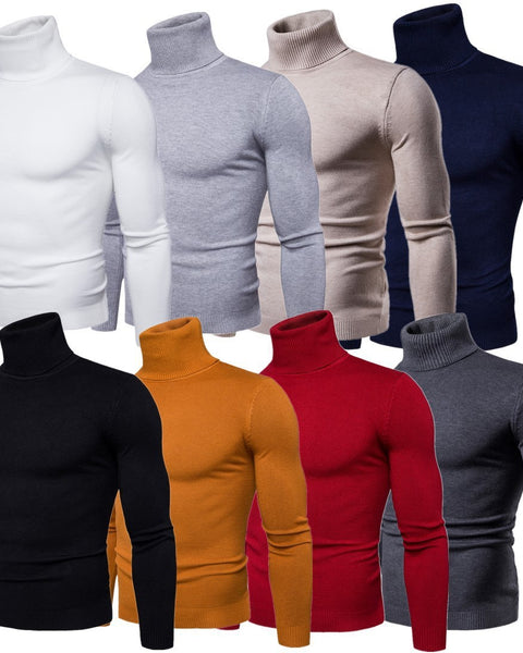 Winter Warm Basic Thermal Turtleneck Sweater Mens Solid Color Slim Fit Clothes Pullover Top