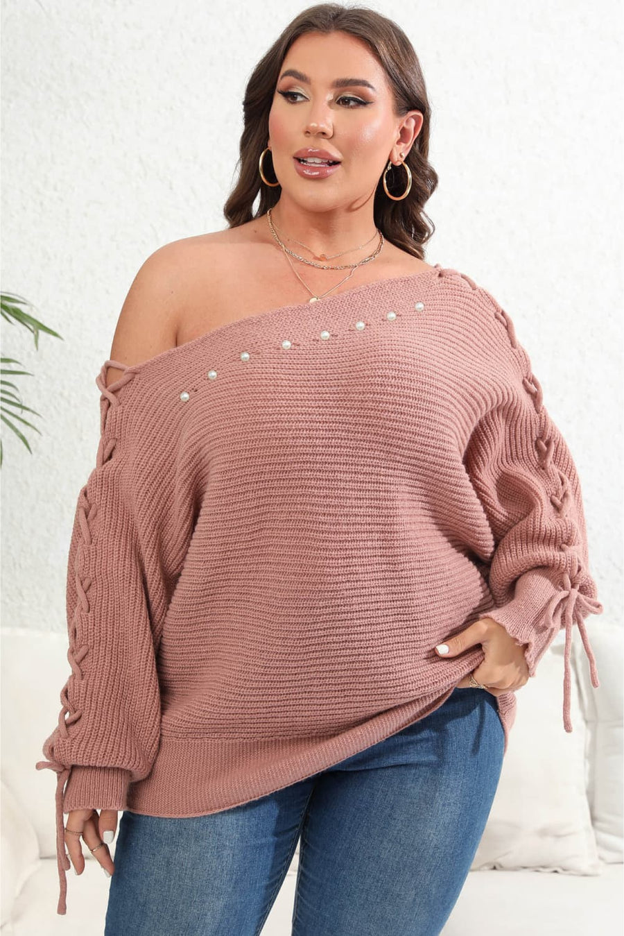 Bellamy Moreau — Plus Size One Shoulder Beaded Sweater