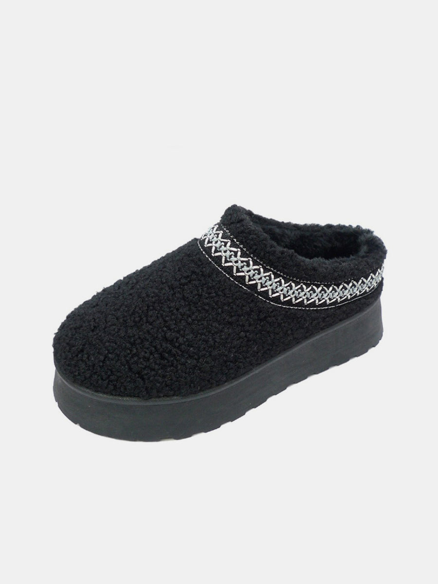 Quinn Laurent — WILD DIVA Embroidered Trim Platform Sherpa Boots Black Fashion Footwear, alternate view 2