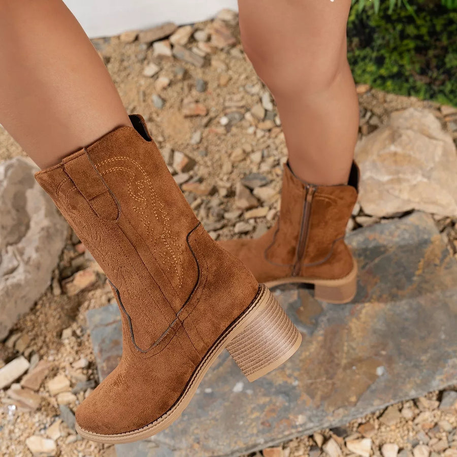 Lior Marino — Suede Block Heel Western Boots