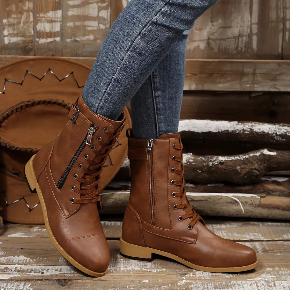 Zephyr Rosetti — Round Toe Block Heels Boots Fashion Footwear, alternate view 7