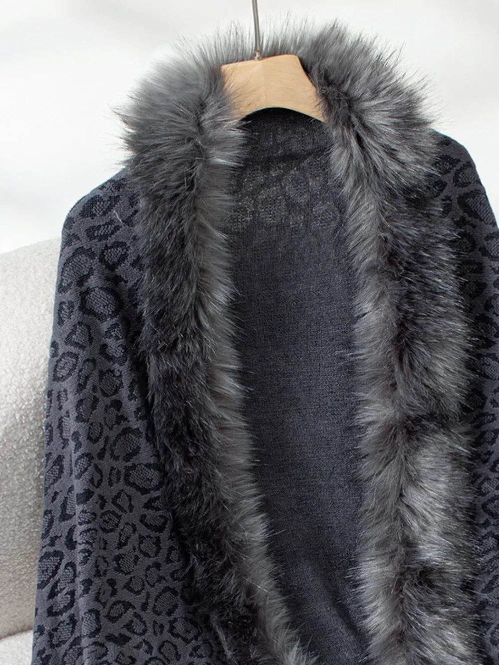 Rain Sorrento — Fringe Leopard Open Front Long Sleeve Poncho, alternate view 10
