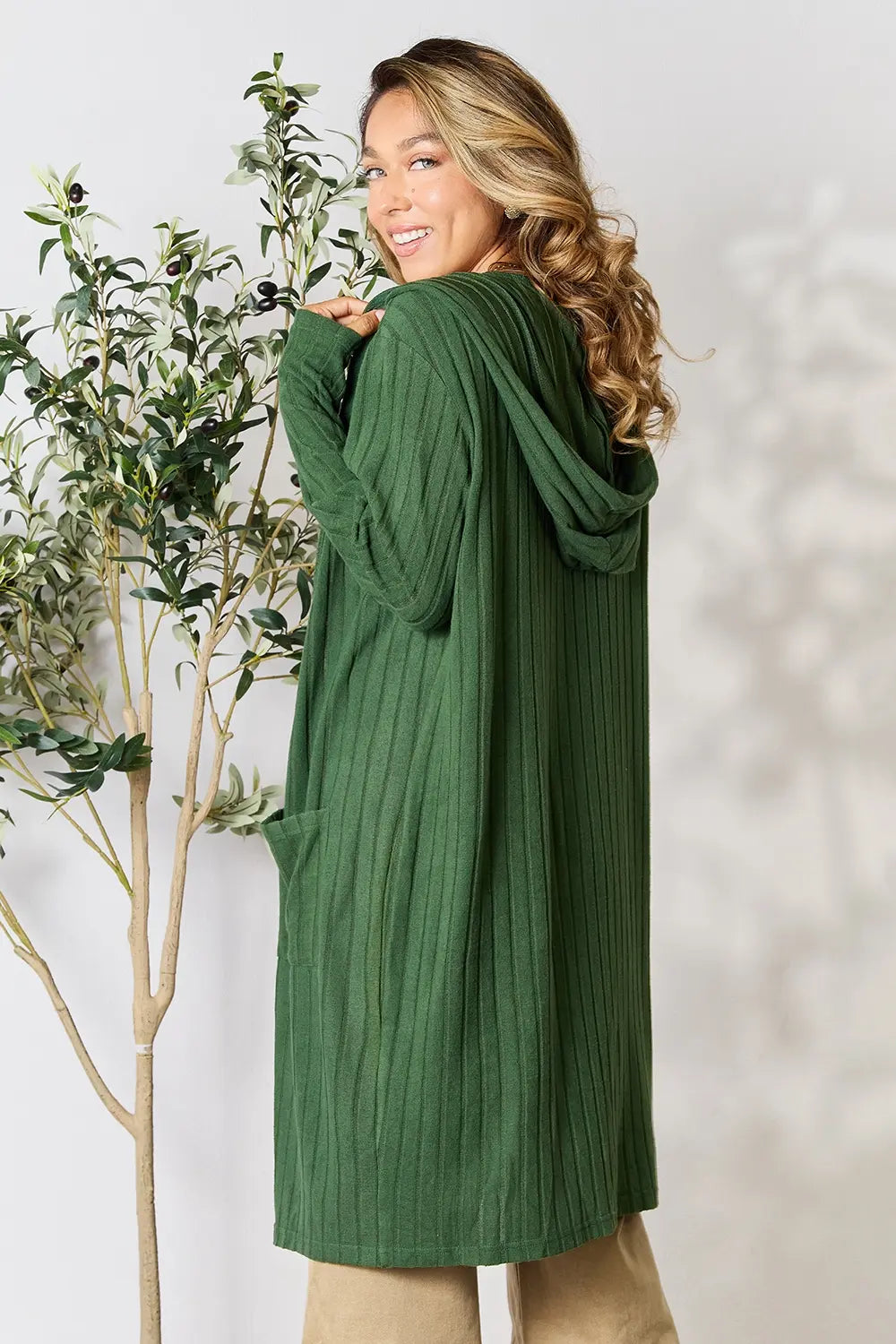 Paris Valmont — Basic Bae Full Size Hooded Sweater Cardigan, alternate view 24