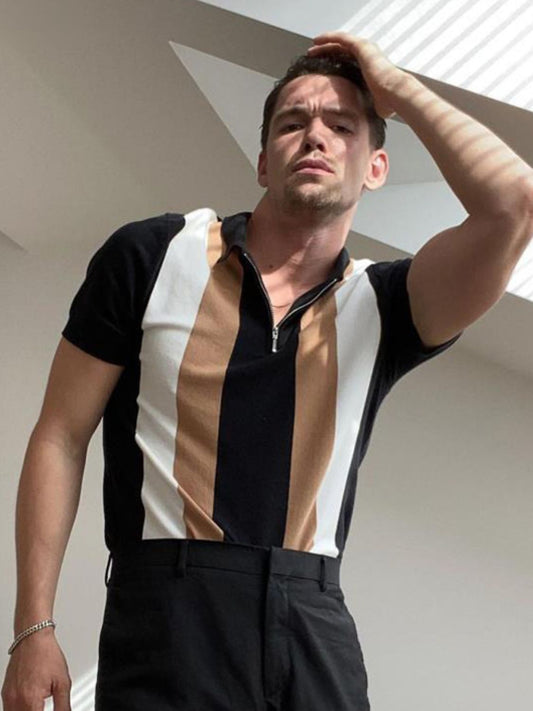 Men's Full Size Color Block Short Sleeve Polo Shirt Plus Size - Opulent Empire