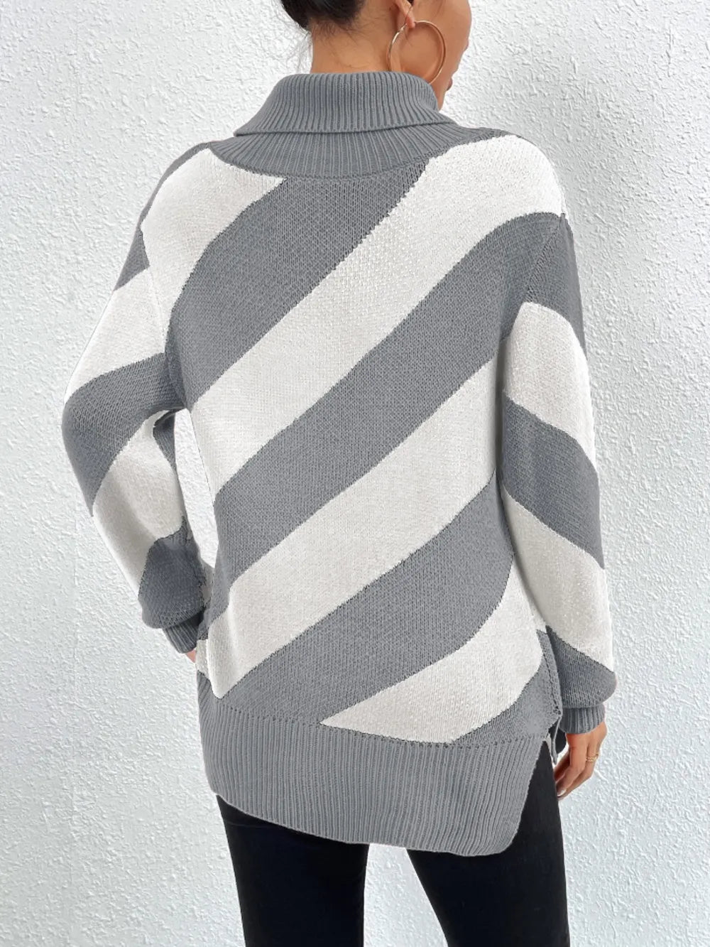 True Valmont — Striped Turtleneck Dropped Shoulder Sweater, alternate view 7