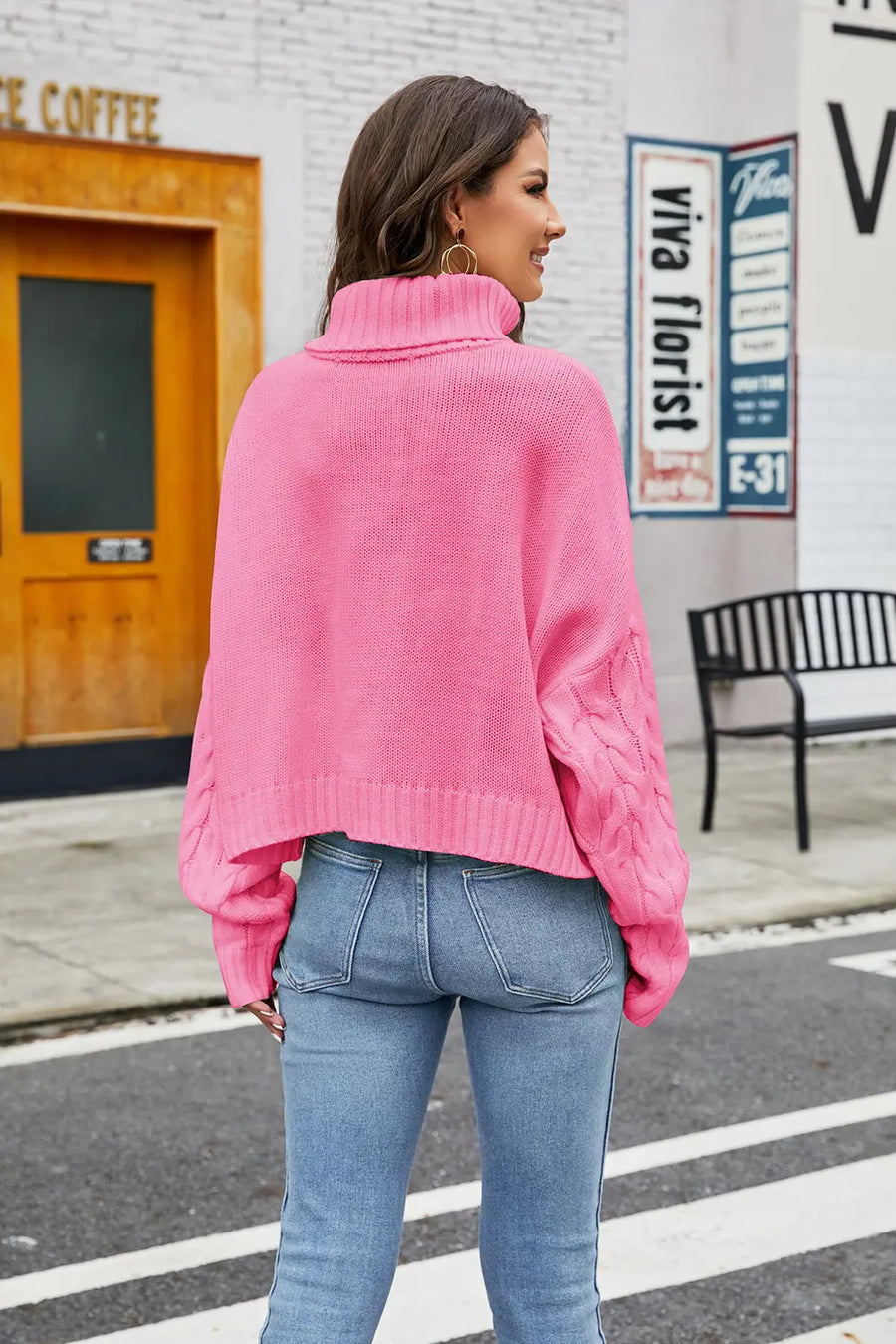 Marlowe Moreau — Turtleneck Cable-Knit Long Sleeve Sweater, alternate view 2