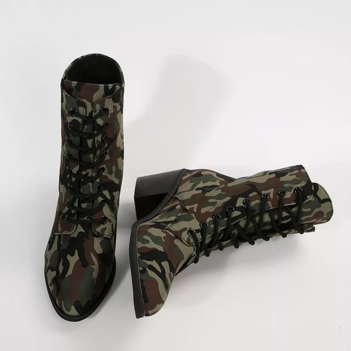 Reese Venturi — Lace Up Block Heels Boots Green Fashion Footwear, alternate view 7