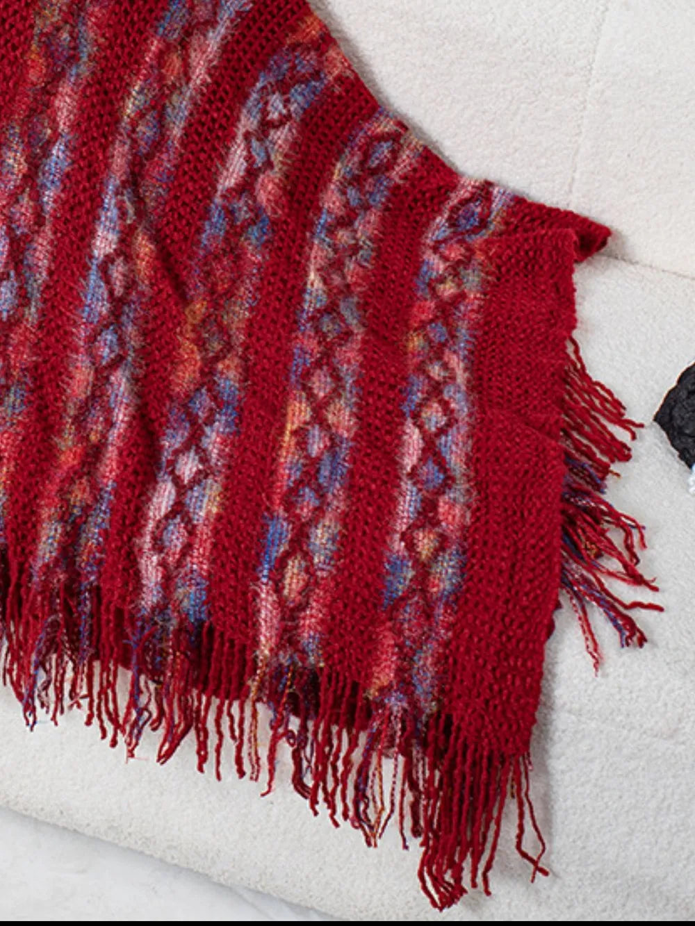 Aster Versailles — Fringe Contrast Hooded Poncho, alternate view 9
