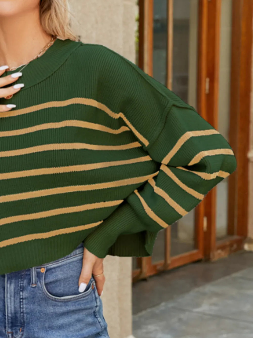 Fable Valmont — Round Neck Striped Lantern Sleeve Sweater, alternate view 10