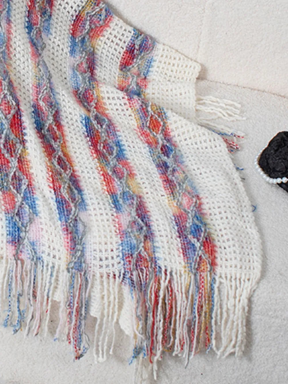 Aster Versailles — Fringe Contrast Hooded Poncho, alternate view 18