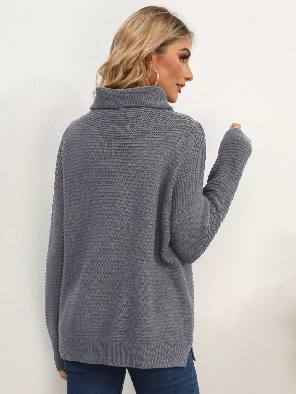 Monroe Fontaine — Slit Turtleneck Dropped Shoulder Sweater, alternate view 20