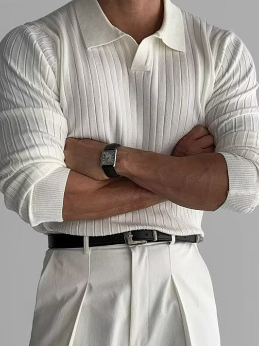Men's Plus Size Collared Neck Long Sleeve Polo - Opulent Empire