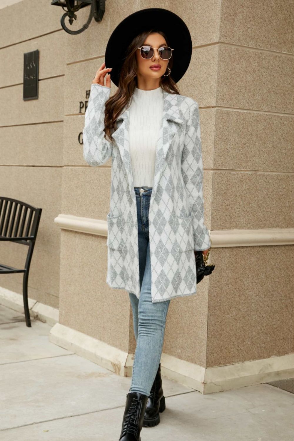 Wren Moreau — Printed Open Front Lapel Collar Cardigan with Pockets, alternate view 9
