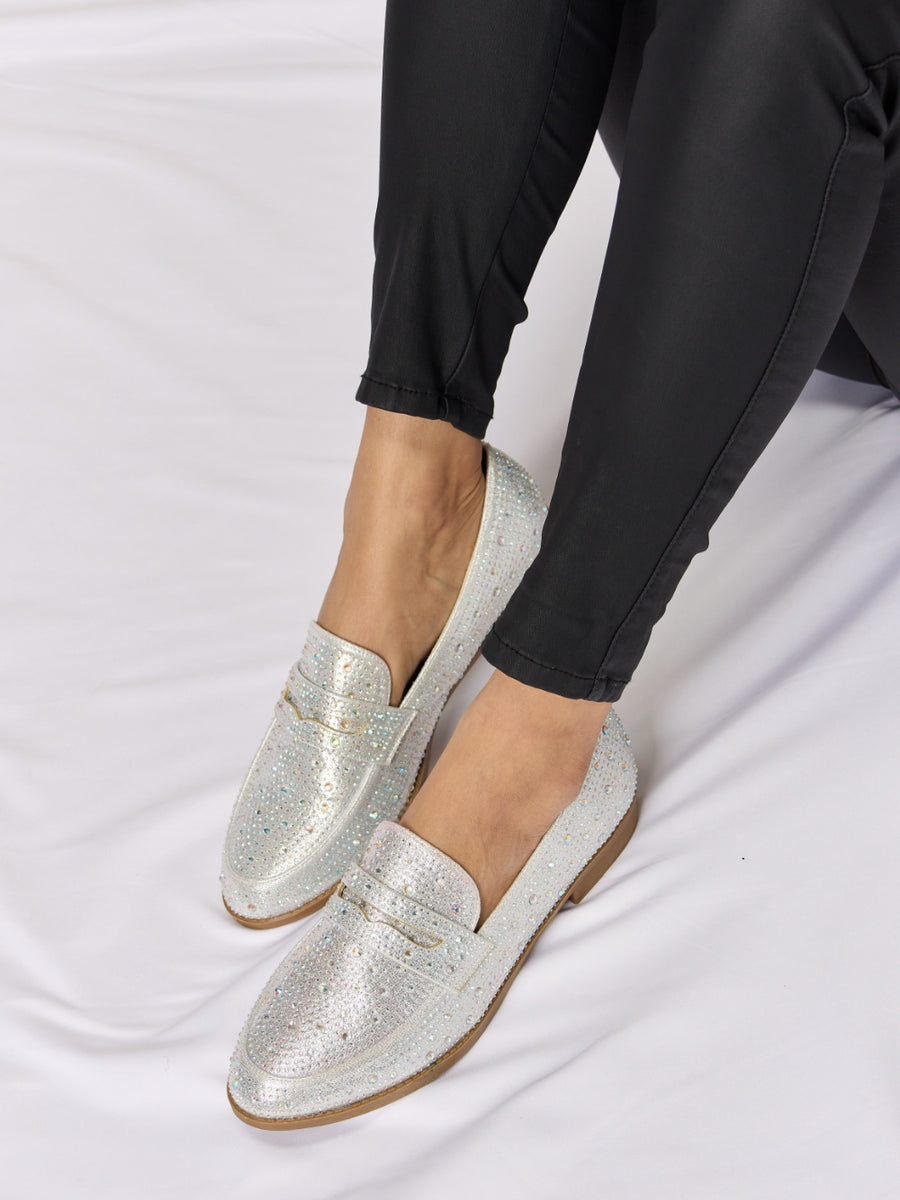 Forever Link Rhinestone Point Toe Loafers - Opulent Empire