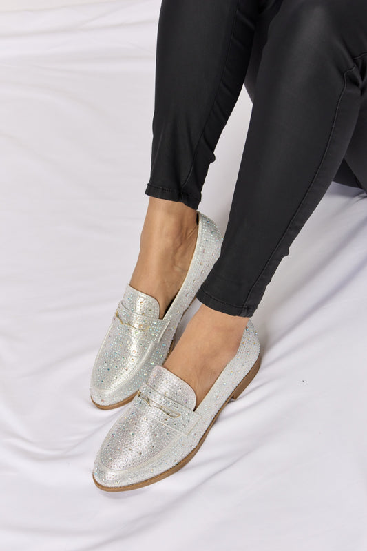 Forever Link Rhinestone Point Toe Loafers - Opulent Empire