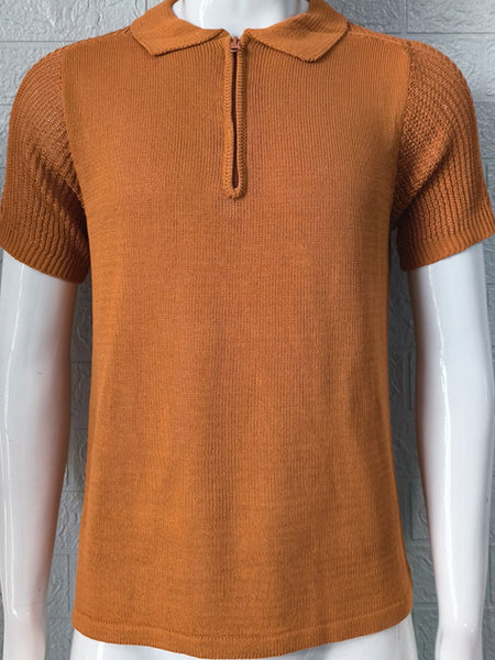 Men's Collared Neck Quarter Zip Knit Polo - Opulent Empire