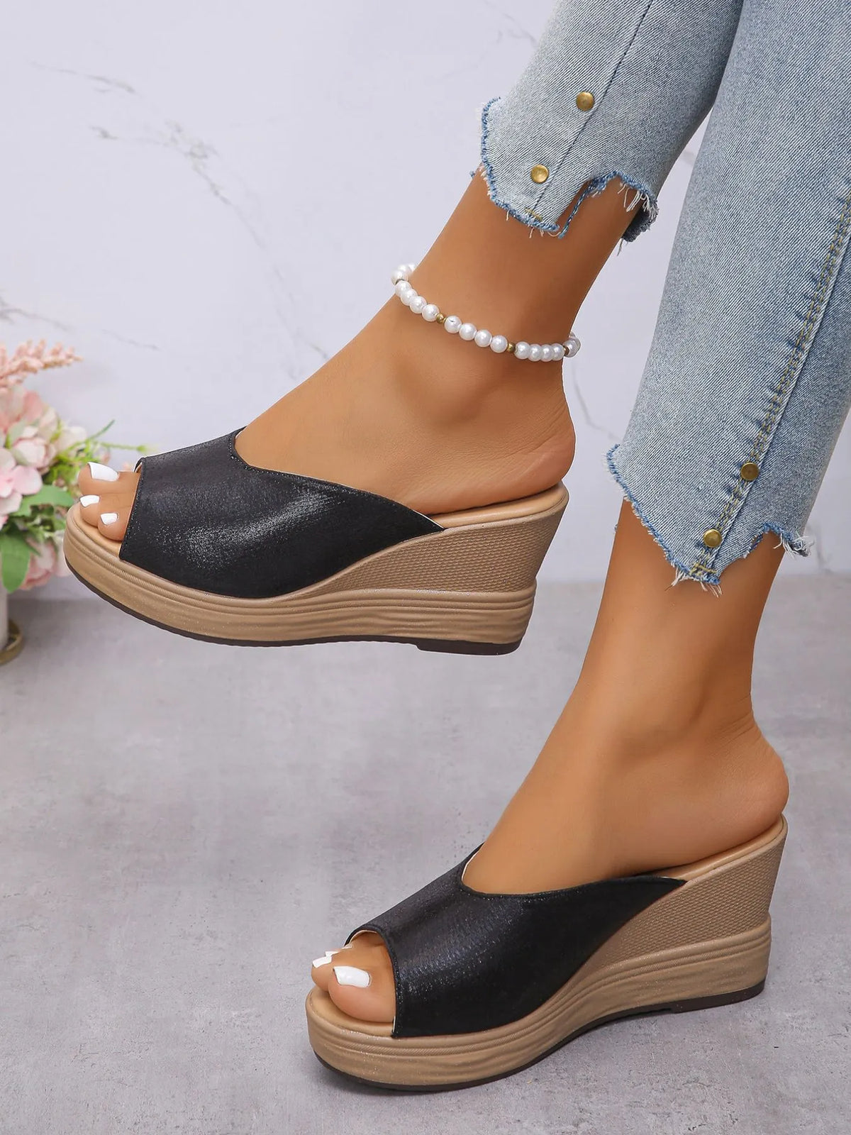 Quinn Allegra — Peep Toe Wedge Sandals Fashion Footwear