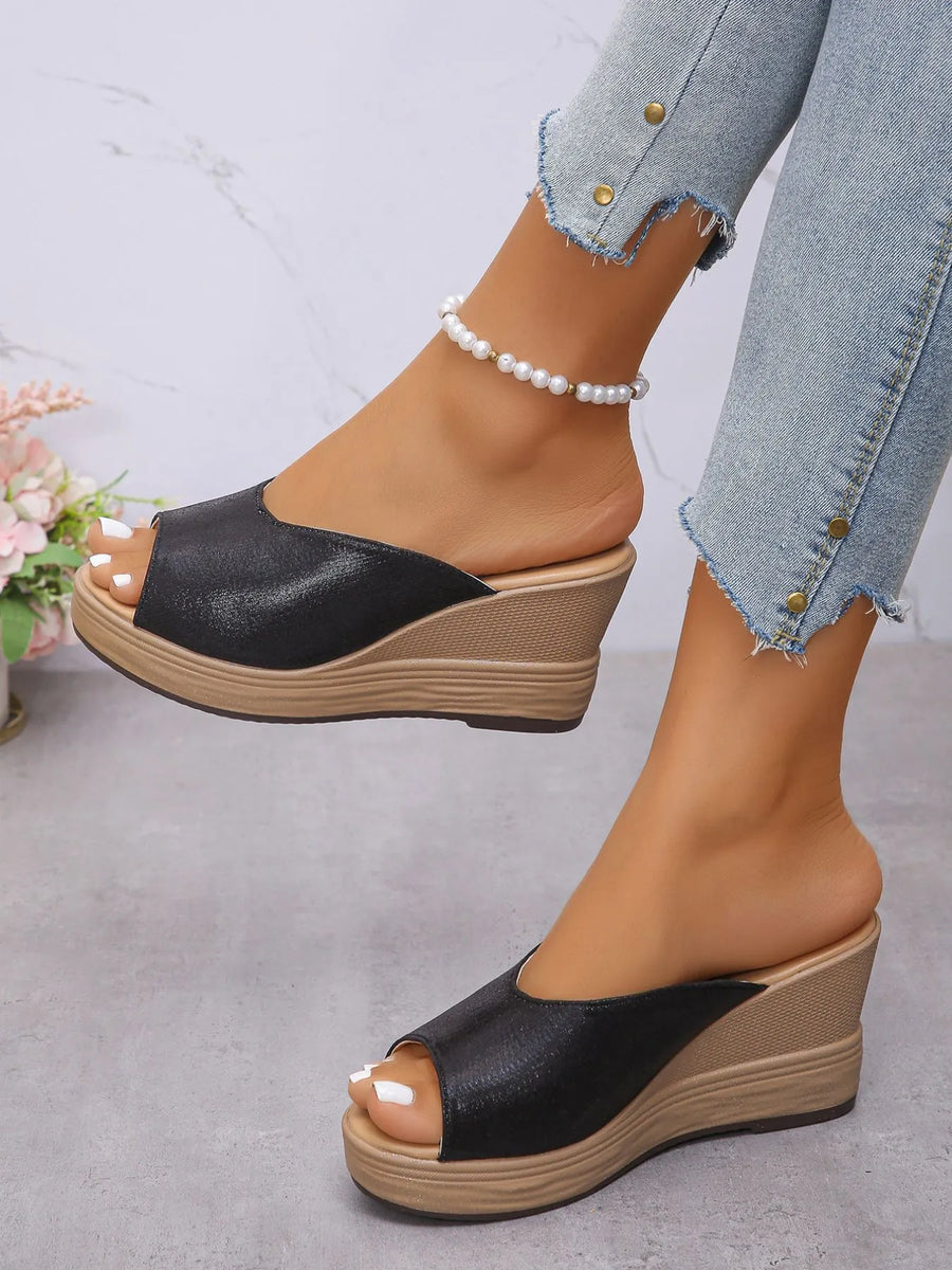 Quinn Allegra — Peep Toe Wedge Sandals Fashion Footwear