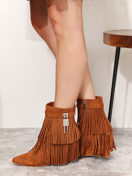 Legend Women's Tassel Wedge Heel Ankle Booties - Opulent Empire