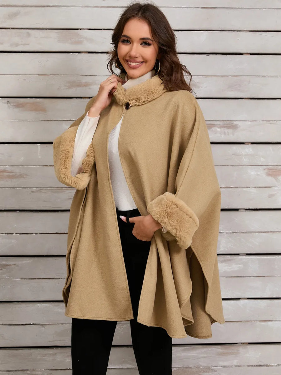 Quinn Versailles — Fuzzy Trim Long Sleeve Poncho, alternate view 2