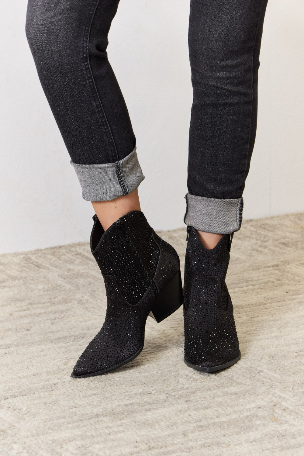 Bellamy Beaumont — East Lion Corp Rhinestone Ankle Cowboy Boots Black Rhinestone Fashion Footwear