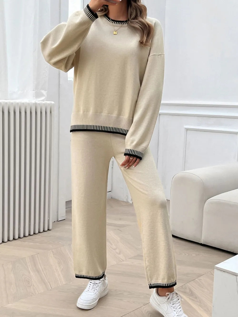 Marlowe Valmont — Devine Round Neck Dropped Shoulder Top and Pants Sweater Set, alternate view 10