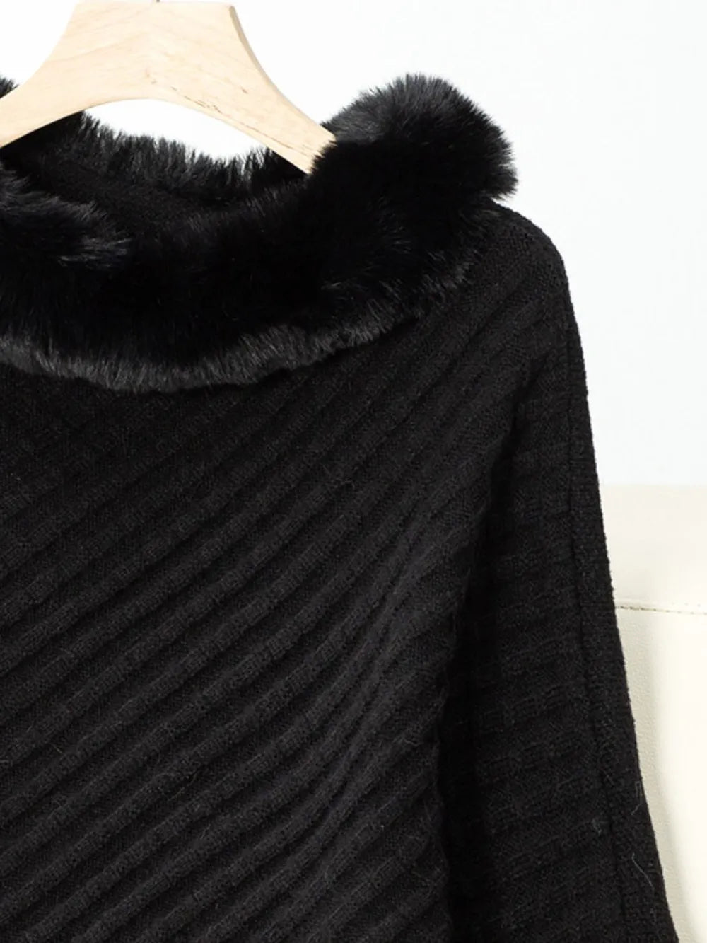 Reese Versailles — Fuzzy Trim Texture Three-Quarter Sleeve Poncho, alternate view 18