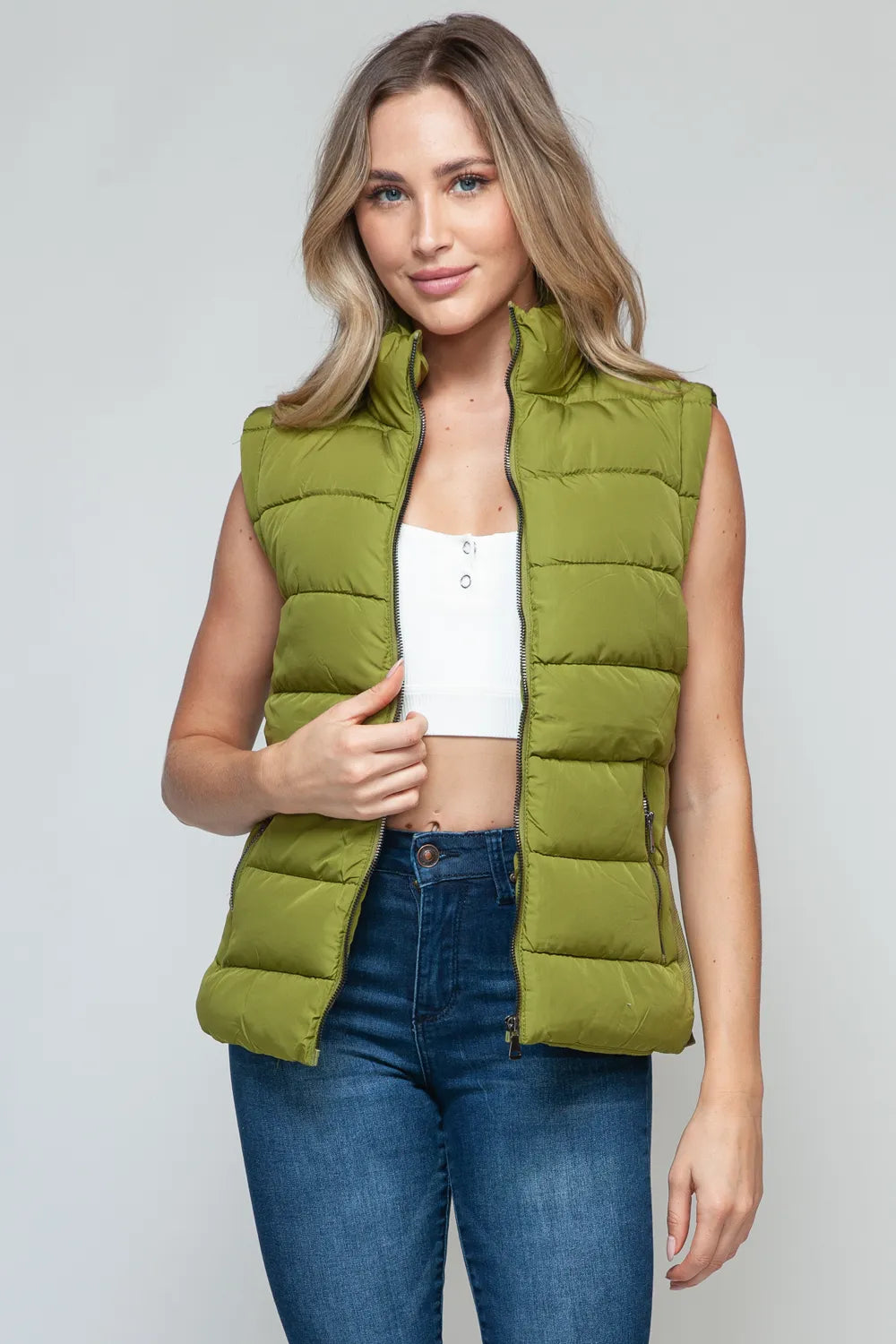 Ocean Saint-Clair — Snobbish Zip Up Turtleneck Vest with Pockets Cardamom Seed Sweater or Cardigan, alternate view 6