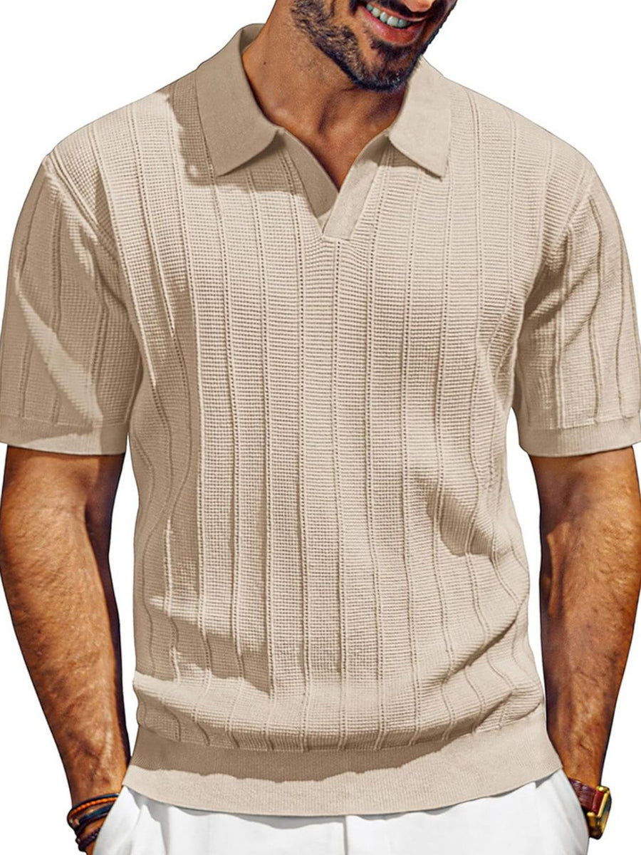 Men's Full Size Textured Collared Neck Short Sleeve Polo Plus Size - Opulent Empire